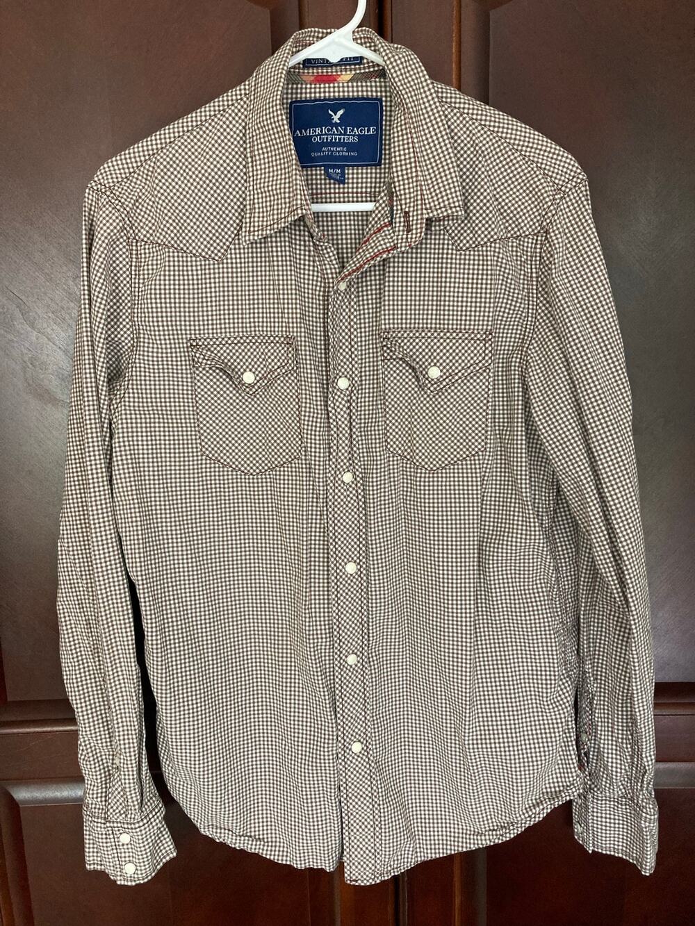 American Eagle Outfitters -Y2K Western Vintage Fit Brown White Gingham - M